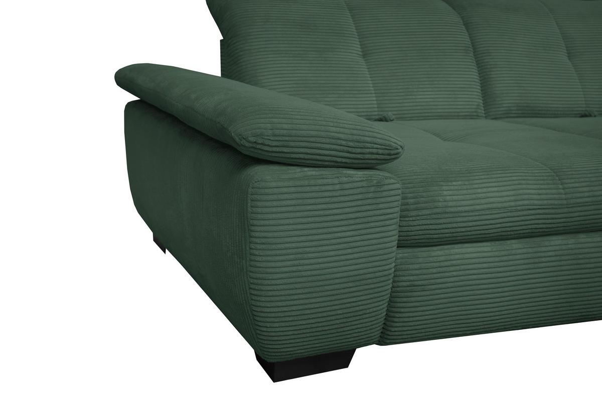 ECKSOFA in Cord Grün  - Schwarz/Grün, Design, Textil/Metall (313/242cm) - Xora