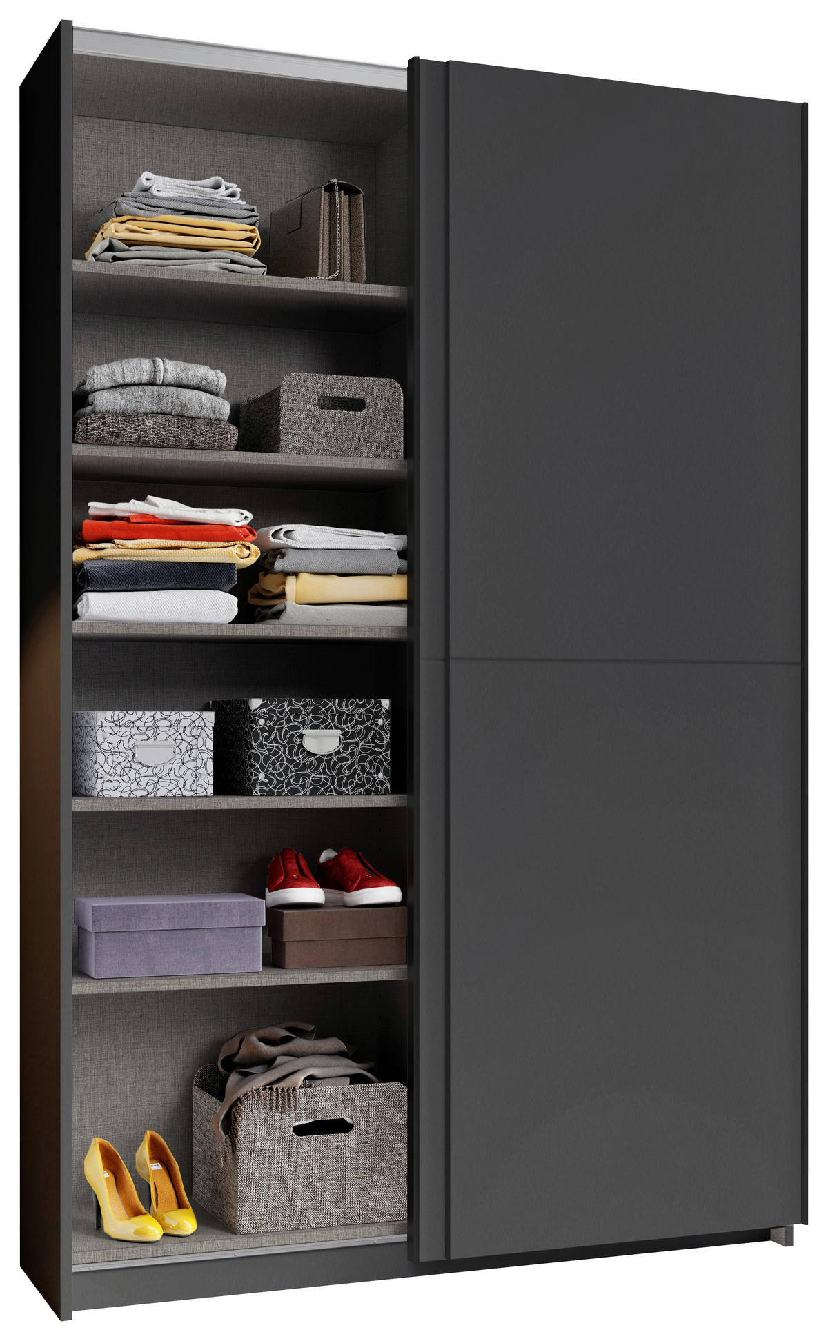 SCHWEBETÜRENSCHRANK 125/196/38 cm 2-türig Graphitfarben  - Schwarz/Graphitfarben, KONVENTIONELL, Holzwerkstoff/Metall (125/196/38cm) - Boxxx