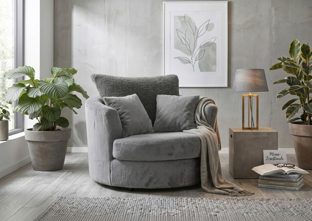 SESSEL in Plüsch Salbeigrün  - Salbeigrün/Schwarz, KONVENTIONELL, Textil/Metall (115/72/115cm) - Ambia Home