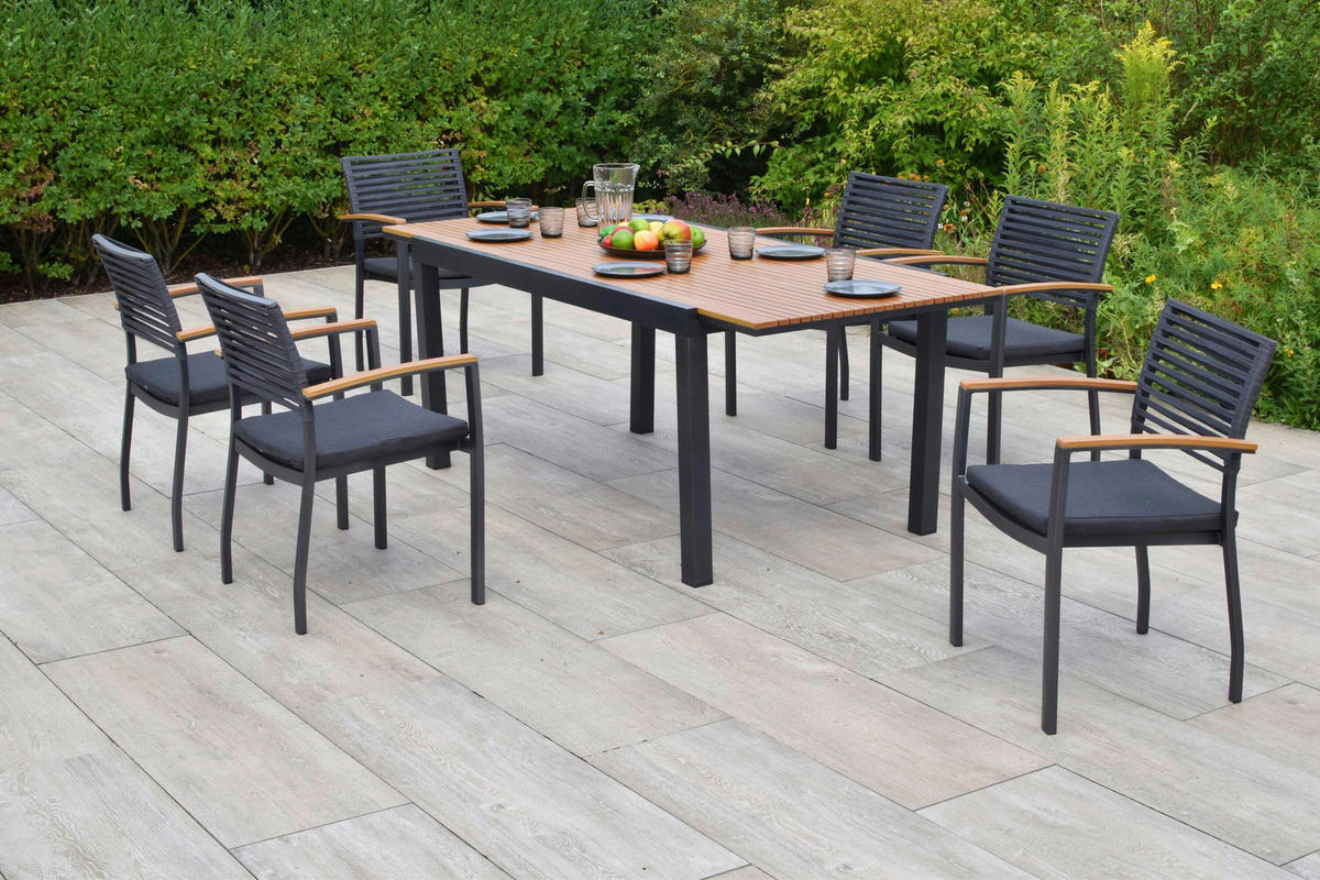 GARTENTISCHGRUPPE beschichtet Aluminium  - Graphitfarben/Grau, KONVENTIONELL, Kunststoff/Textil - Gardenson