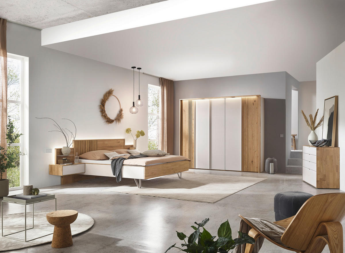 BETTANLAGE - Wildeiche/Perlmutt, Design, Holz (180/200cm) - Valnatura