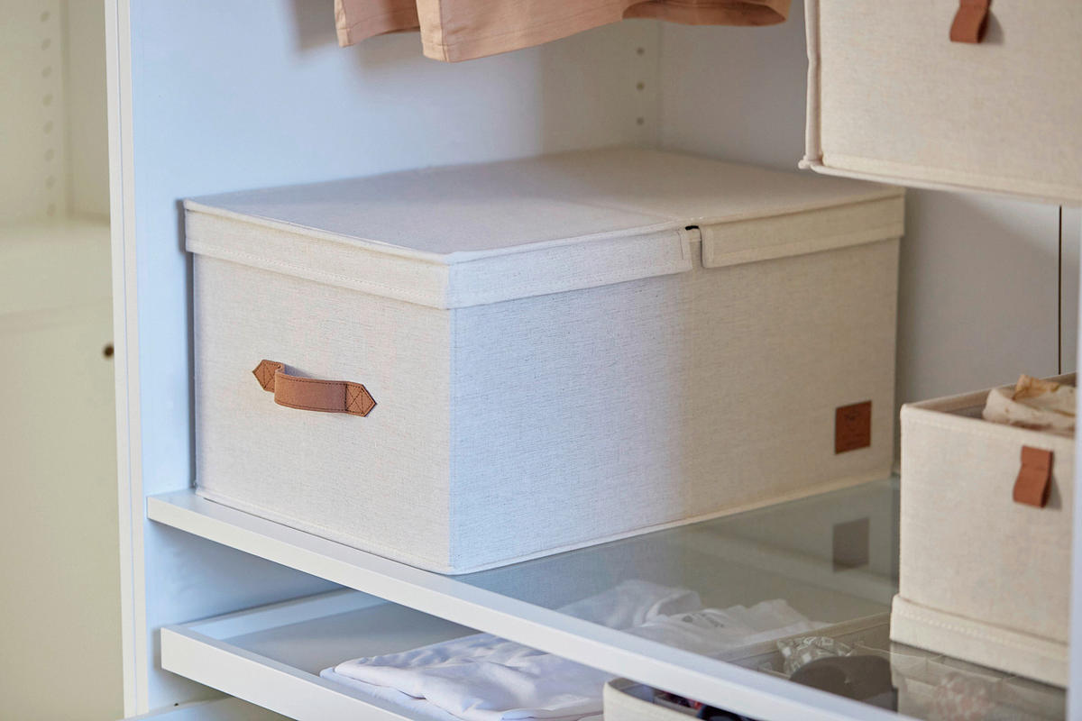 BOX MIT DECKEL Premium  - Beige, Basics, Textil (50/33/24cm) - Store It