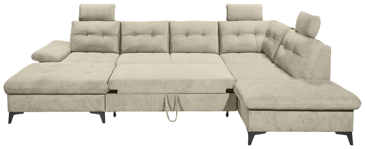 WOHNLANDSCHAFT in Webstoff Beige  - Beige/Schwarz, Konventionell, Kunststoff/Textil (170/324/218cm) - MID.YOU
