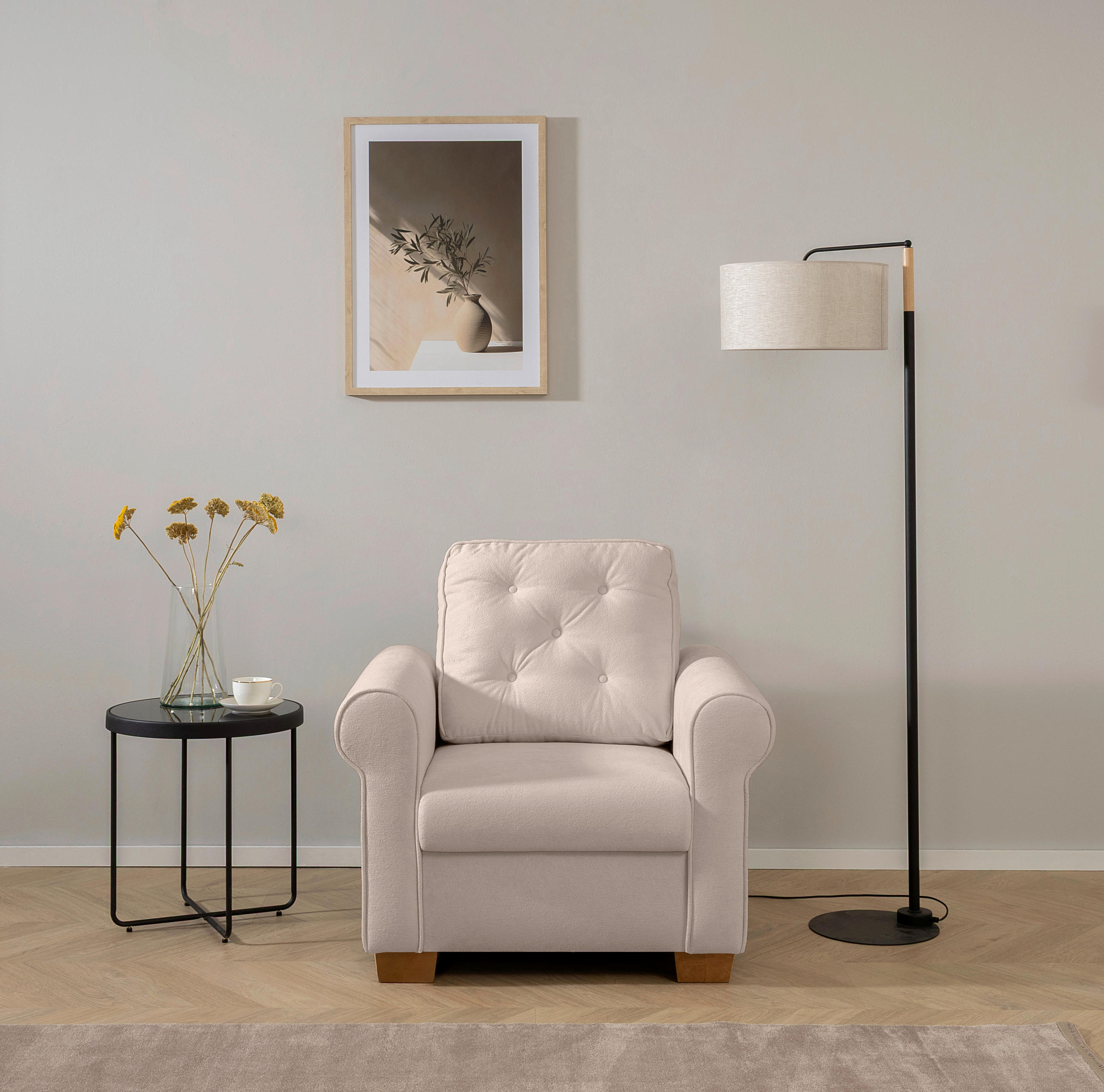 SESSEL in Taupe  - Taupe/Buchefarben, Design, Holz/Textil (93/89/82cm) - MID.YOU