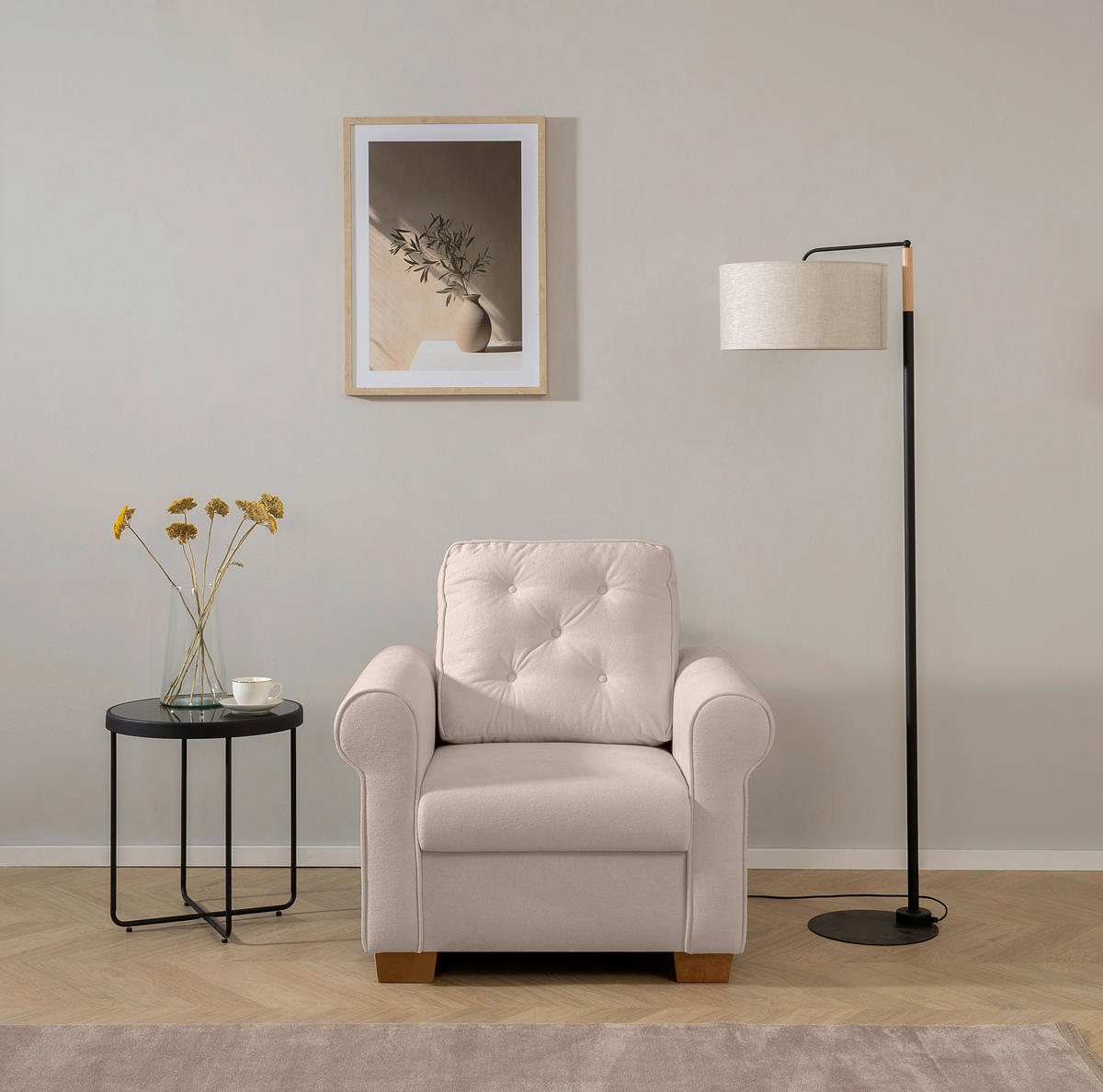 SESSEL Taupe  - Taupe/Buchefarben, Design, Holz/Textil (93/89/82cm) - MID.YOU