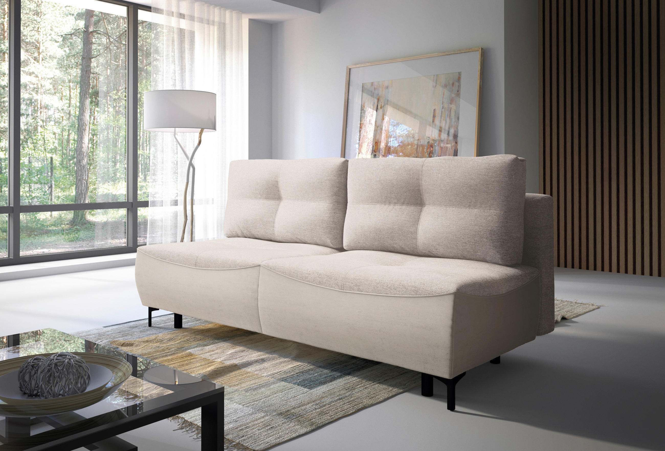 SCHLAFSOFA Struktur Creme  - Creme/Schwarz, Design, Textil/Metall (197/94/96cm) - MID.YOU