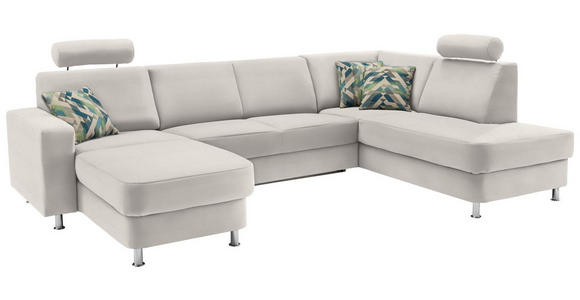 WOHNLANDSCHAFT  in Chenille Creme, Weiß  - Chromfarben/Creme, Design, Kunststoff/Textil (165/301/198cm) - Xora