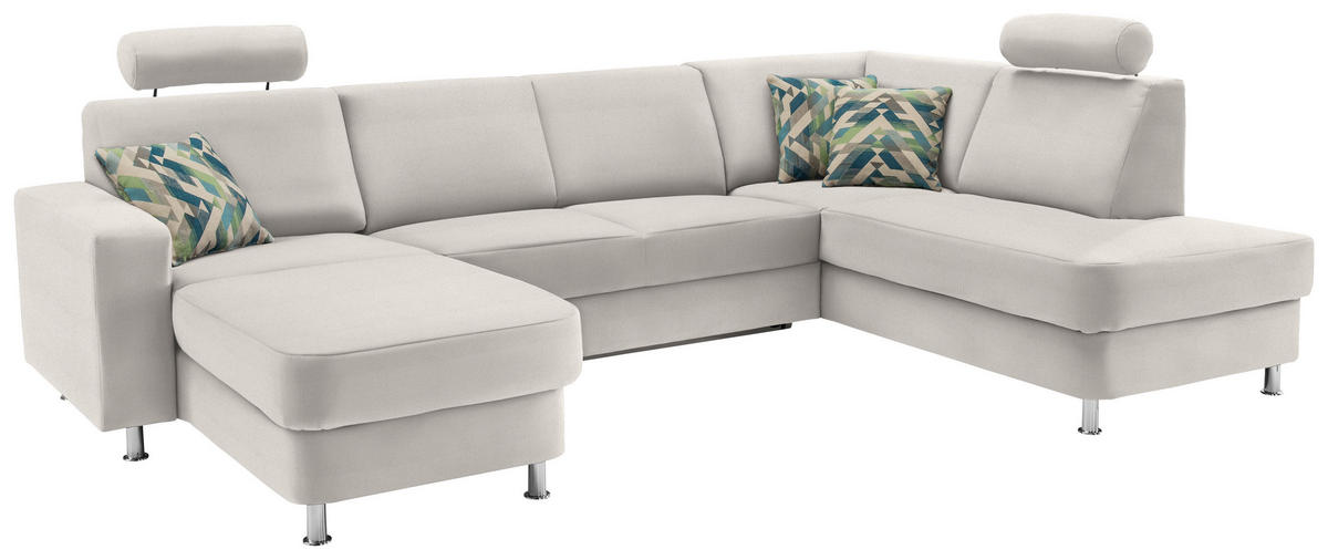 WOHNLANDSCHAFT in Chenille Creme, Weiss  - Chromfarben/Weiss, Design, Kunststoff/Textil (165/301/198cm) - Xora