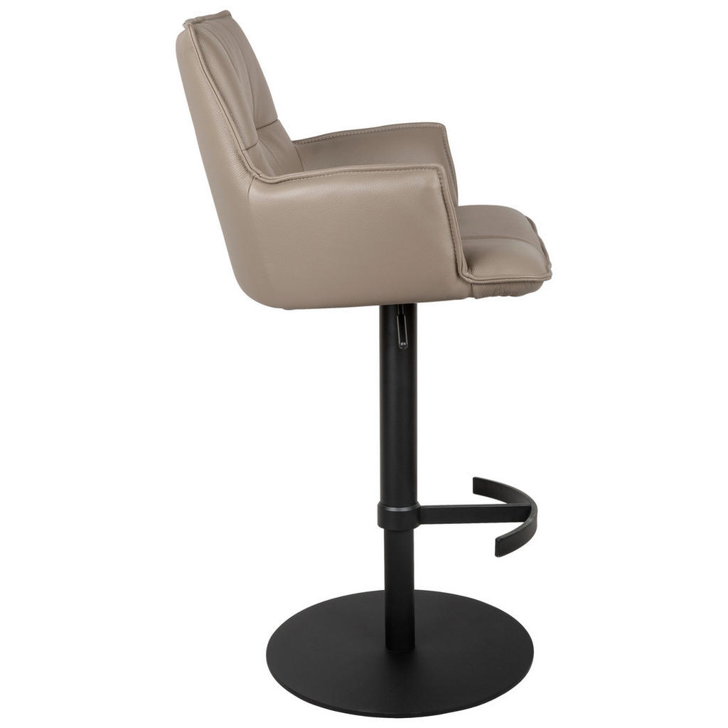 Thumbnail - Novel Barhocker, Schwarz, Taupe, Metall, Leder, Echtleder, Rindleder, rund, 56x90-115x56 cm, Sitzfläche 360° drehbar, in...