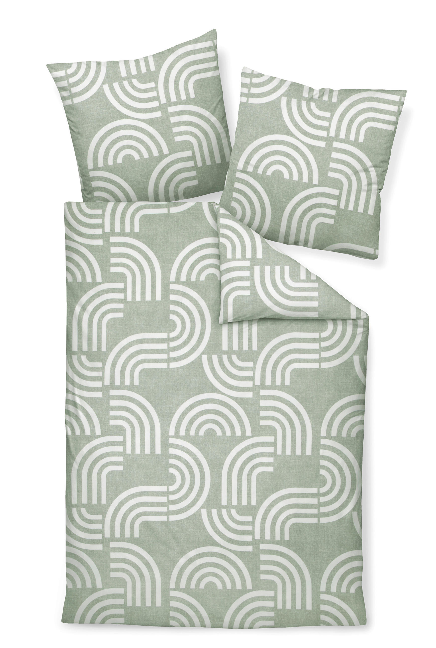 POSTELJNINA DAVOS 135/200 cm bombažni flanel zelena, bela, bež, žajbljevo zelena  - zelena/bela, Konvencionalno, tekstil (135/200cm) - Janine