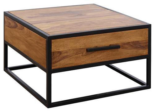 COUCHTISCH Sheesham massiv 65/65/38 cm quadratisch Sheeshamfarben  - Sheeshamfarben/Schwarz, Design, Holz/Metall (65/65/38cm) - MID.YOU