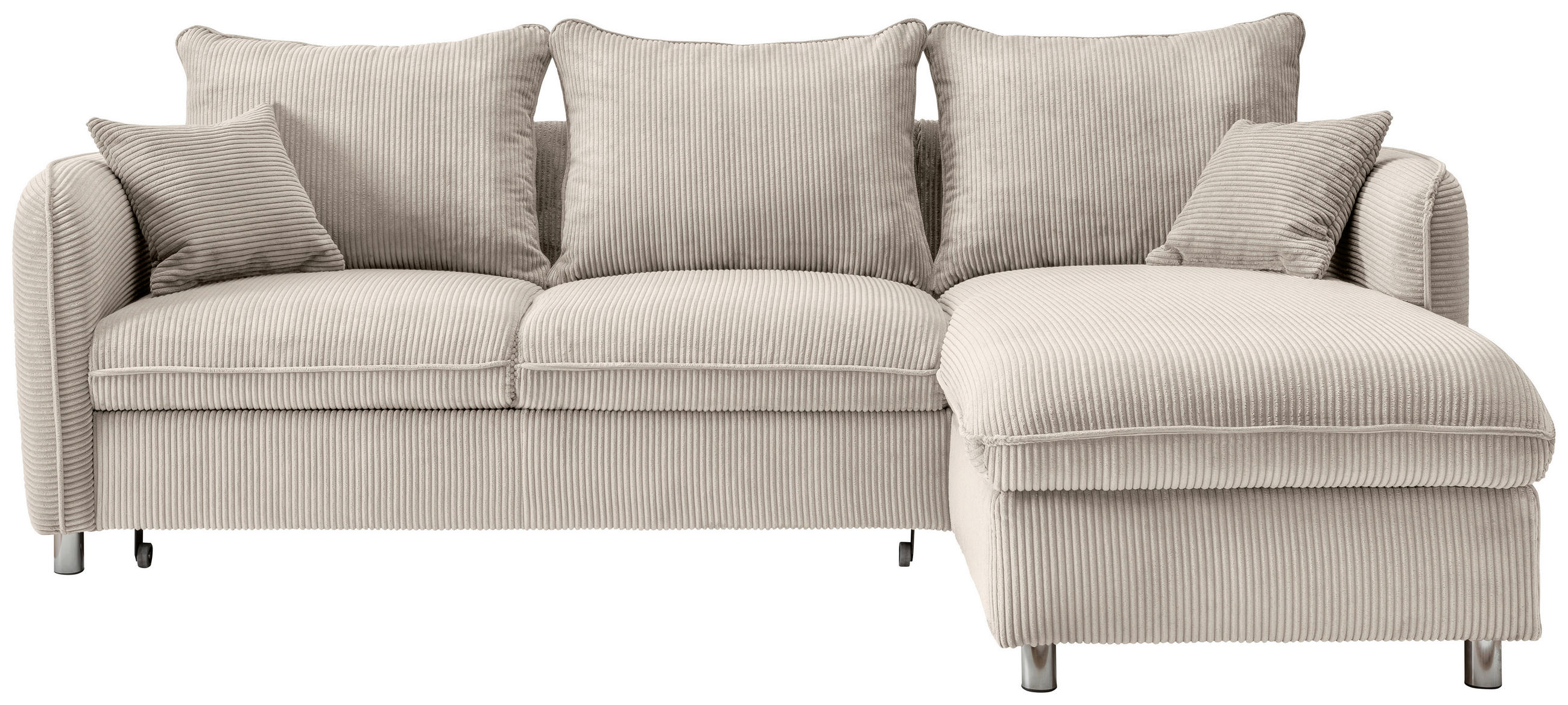 ECKSCHLAFSOFA Cord Beige  - Chromfarben/Beige, MODERN, Textil/Metall (254/160cm) - Livetastic