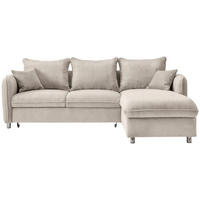 ECKSCHLAFSOFA  mit Rücken echt, Armteil links, Armteil rechts Cord Beige  - Chromfarben/Beige, MODERN, Textil/Metall (254/160cm) - Livetastic