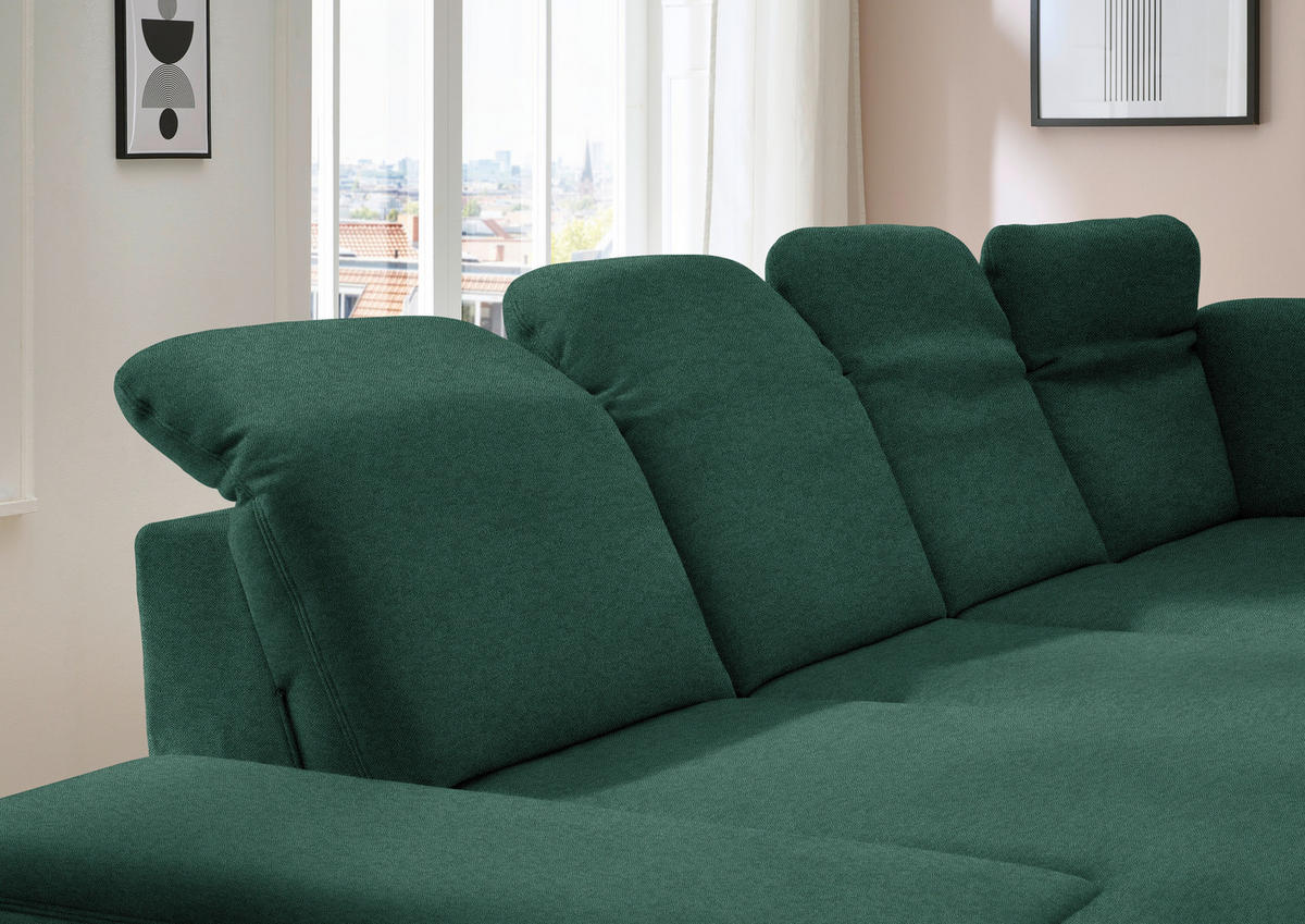 WOHNLANDSCHAFT  in Chenille Waldgrün  - Waldgrün/Schwarz, Design, Textil/Metall (198/364/255cm) - Beldomo Style