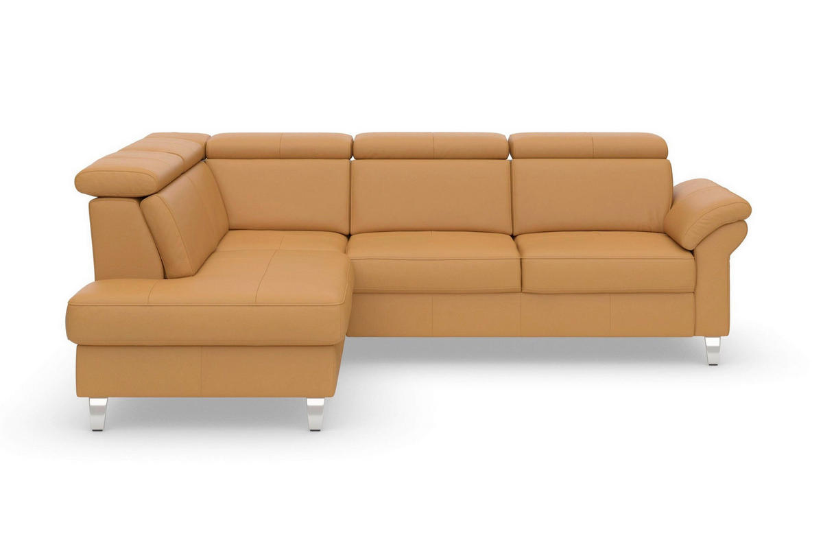 ECKSOFA 194/245 cm ARNGAST E in Echtleder Currygelb Kopfteilverstellung  194/245 cm  - Chromfarben/Currygelb, Basics, Leder/Textil (194/245cm) - Sit & More