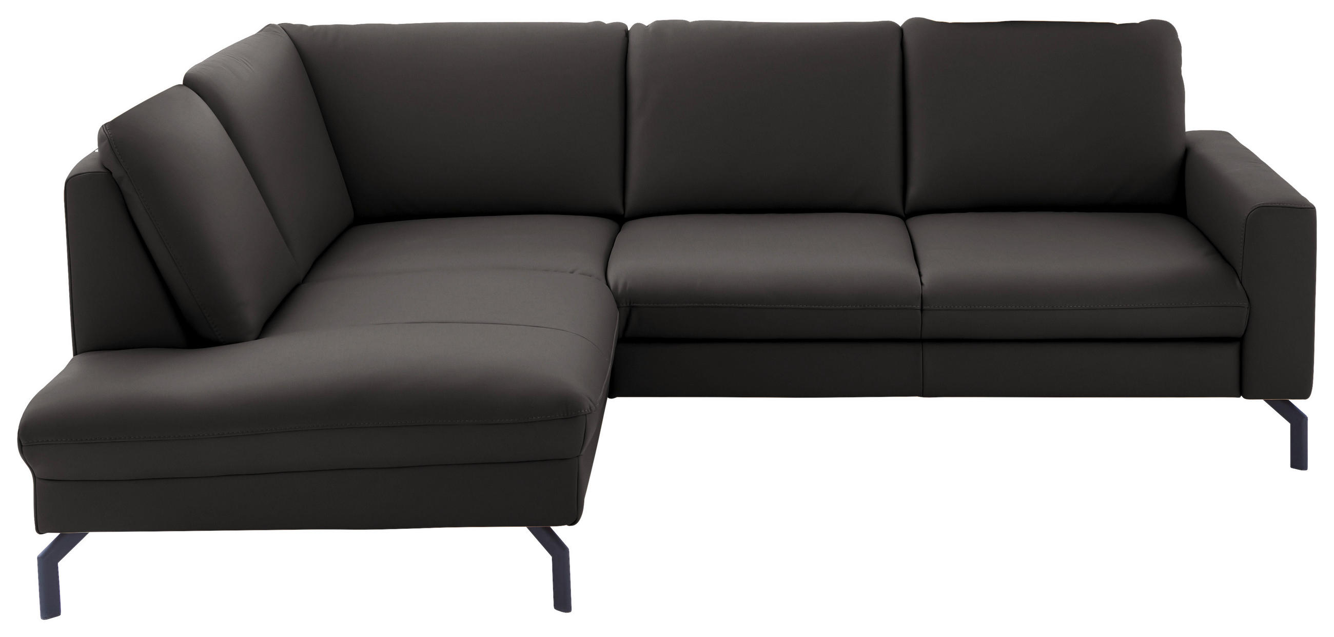 ECKSOFA in Echtleder Dunkelgrau  - Dunkelgrau/Schwarz, Design, Leder/Metall (194/250cm) - Beldomo Premium