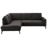 ECKSOFA in Echtleder Dunkelgrau  - Dunkelgrau/Schwarz, Design, Leder/Metall (194/250cm) - Beldomo Premium