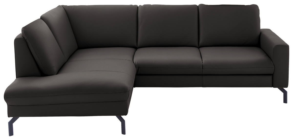 ECKSOFA in Echtleder Dunkelgrau  - Dunkelgrau/Schwarz, Design, Leder/Metall (194/250cm) - Beldomo Premium