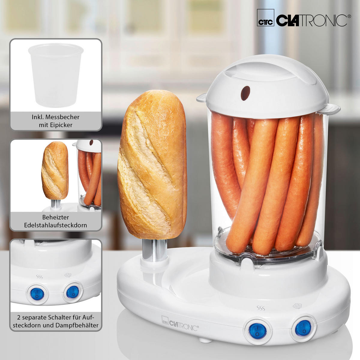HOTDOG-MASCHINE  - Weiß, LIFESTYLE, Kunststoff (24/27/16cm) - Clatronic