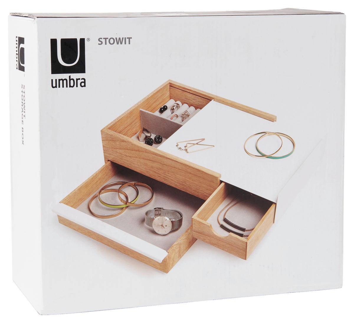 SCHMUCKBOX - Naturfarben/Weiß, Design, Holz/Metall (22,1/11,9/25,9cm) - Umbra