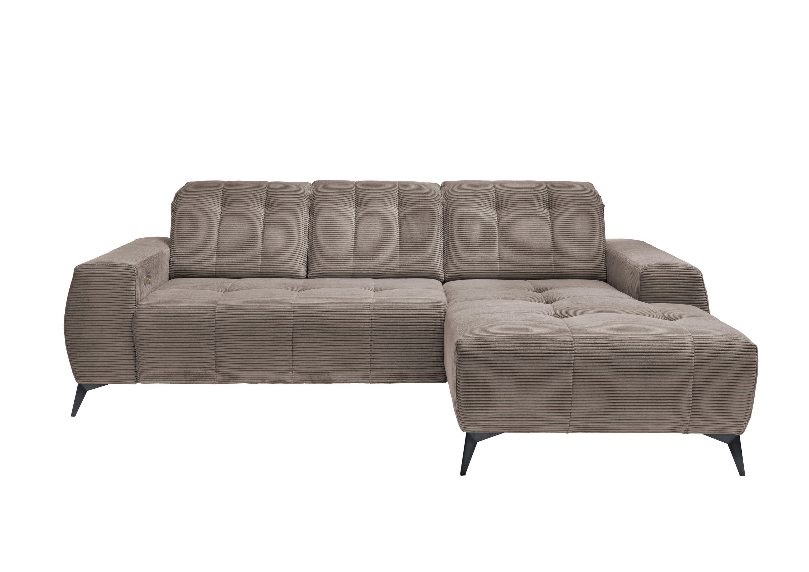 ECKSOFA Graubraun Cord  - Graubraun/Schwarz, MODERN, Textil/Metall (258/180cm) - Livetastic