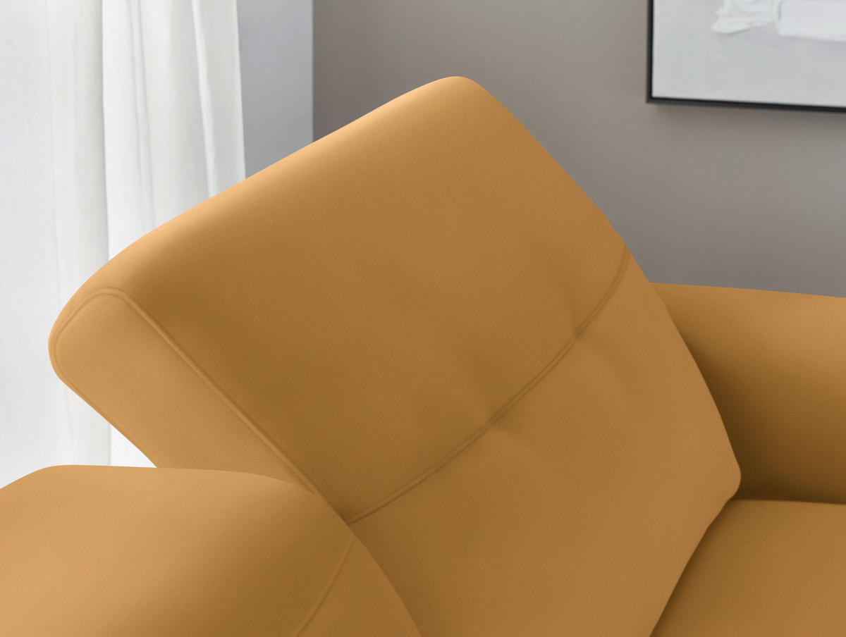 ECKSOFA in Echtleder Senfgelb  - Eichefarben/Senfgelb, Design, Leder/Holz (305/163cm) - Novel