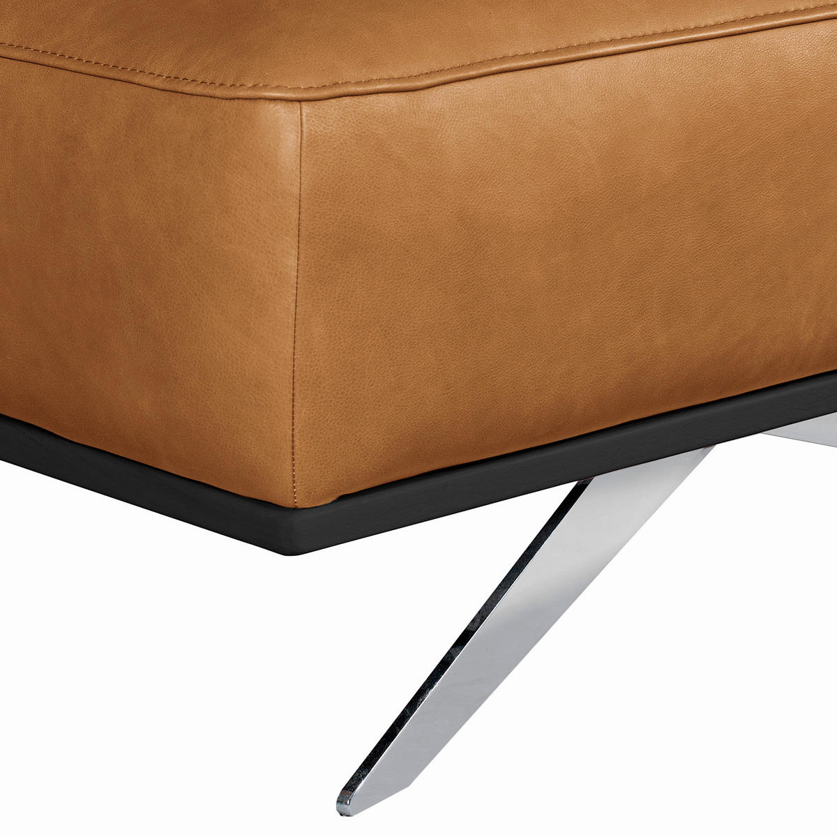 HOCKER Echtleder Cognac  - Chromfarben/Cognac, Design, Leder/Metall (95/46/80cm) - Livetastic