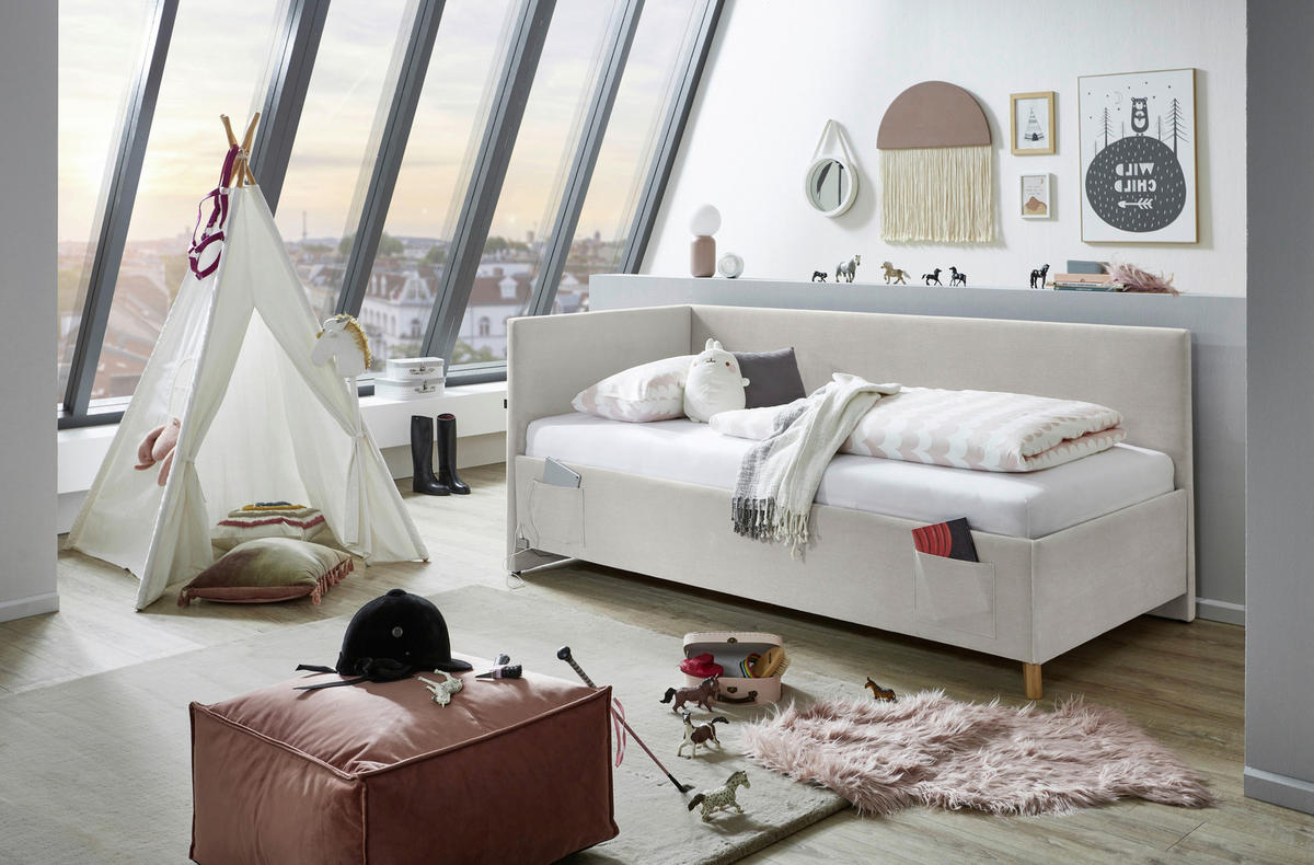 POLSTERLIEGE in Cord Beige  - Eichefarben/Birkefarben, Konventionell, Holz/Textil (120/200cm) - Stylife