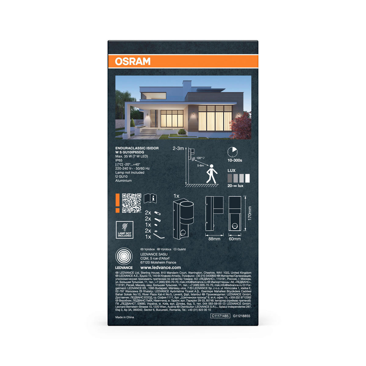 AUßENLEUCHTE 6/8,8/17 cm   - Dunkelgrau, Basics, Glas/Metall (6/8,8/17cm) - Osram