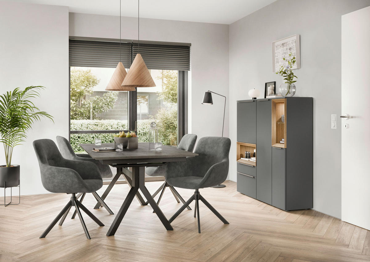 ESSTISCH in Holz, Metall 200-300/95/76 cm  - Schieferfarben/Schwarz, Basics, Holz/Metall (200-300/95/76cm) - Celina Home