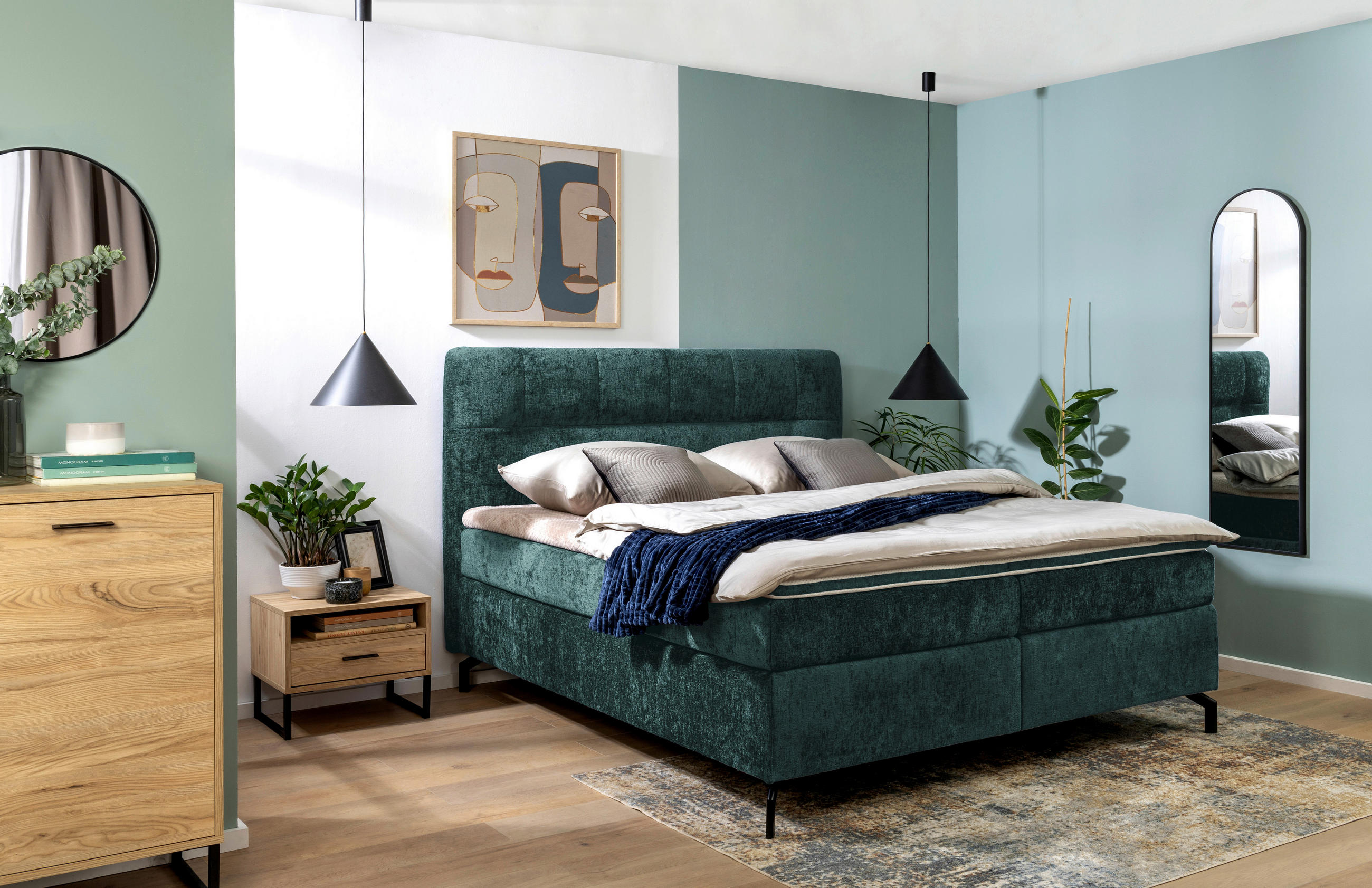 BOXSPRINGBETT 160/200 cm  in Dunkelgrün  - Dunkelgrün/Schwarz, Design, Textil/Metall (160/200cm) - Esposa