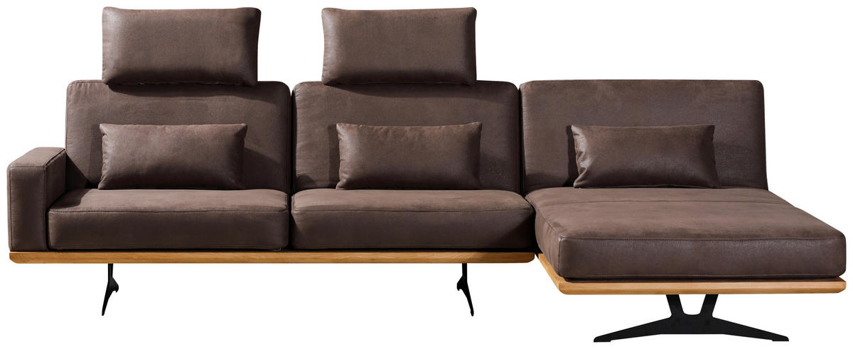 ECKSOFA Braun Flachgewebe  - Schwarz/Braun, Natur, Holz/Textil (326/170cm) - Novel