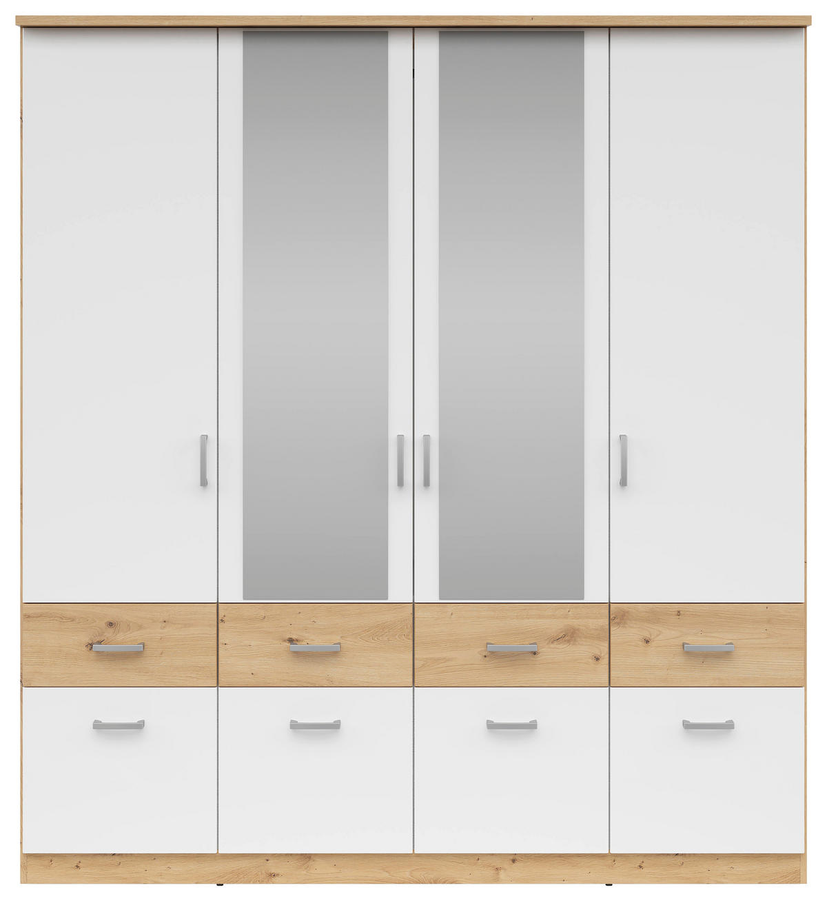 KLEIDERSCHRANK 181/199/58 cm 4-türig Silberfarben, Weiß, Eiche Artisan  - Silberfarben/Weiß, KONVENTIONELL, Holzwerkstoff/Kunststoff (181/199/58cm)