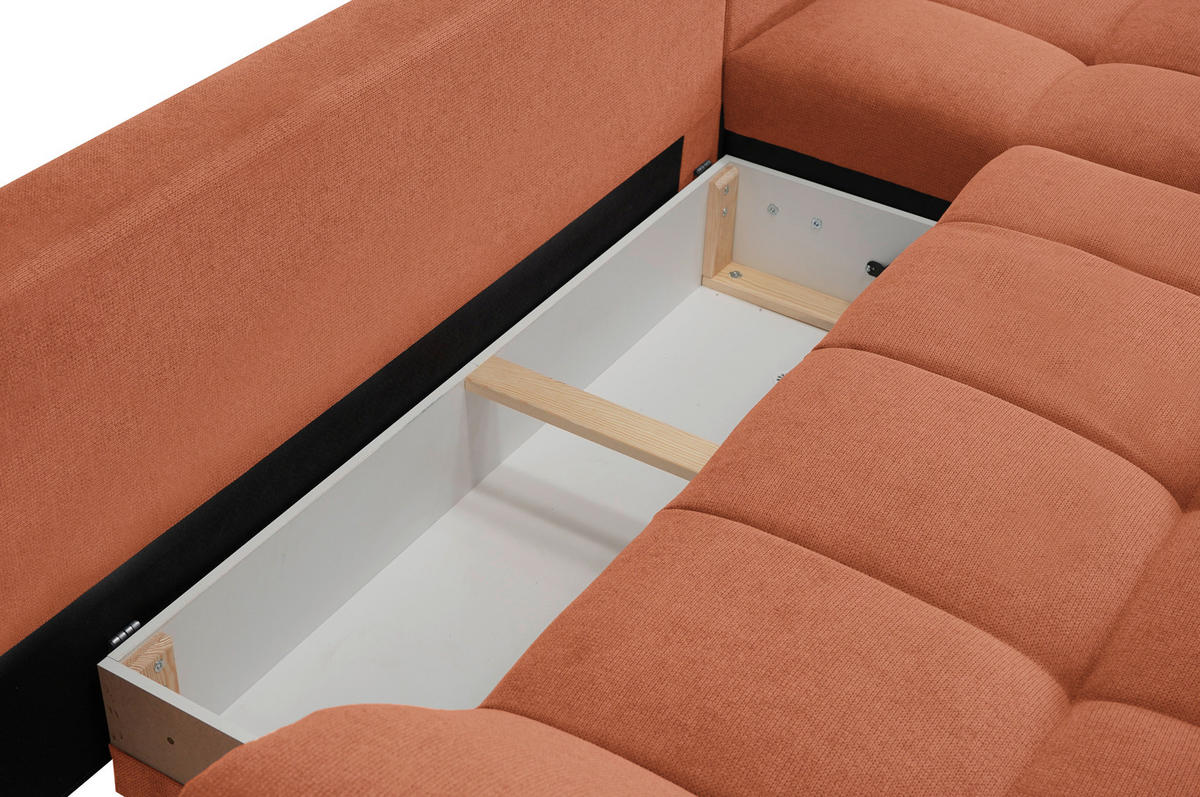 ECKSOFA in Flachgewebe, Mikrofaser Cognac  - Chromfarben/Cognac, Design, Kunststoff/Textil (312/198cm) - Livetastic