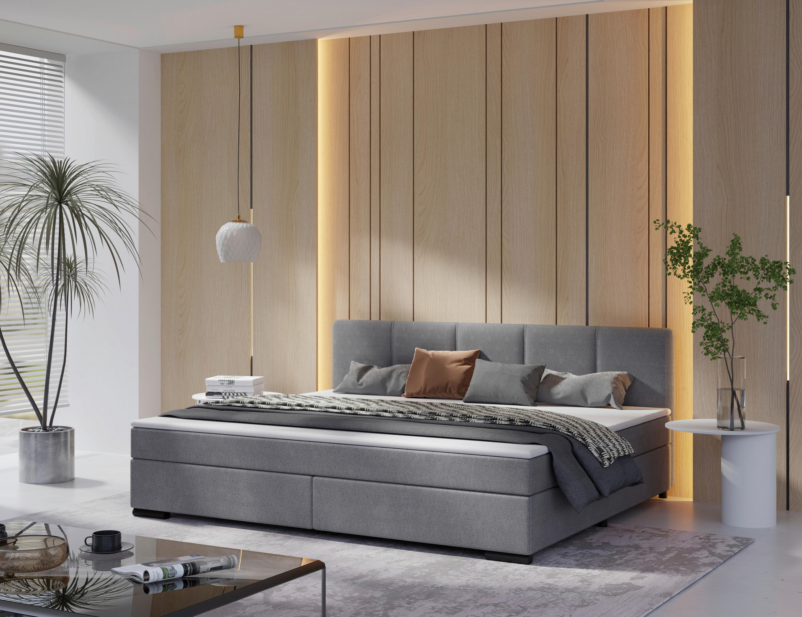BOXSPRINGBETT 240/200 cm  in Hellgrau  - Hellgrau/Schwarz, MODERN, Karton/Holz (240/200cm) - MID.YOU