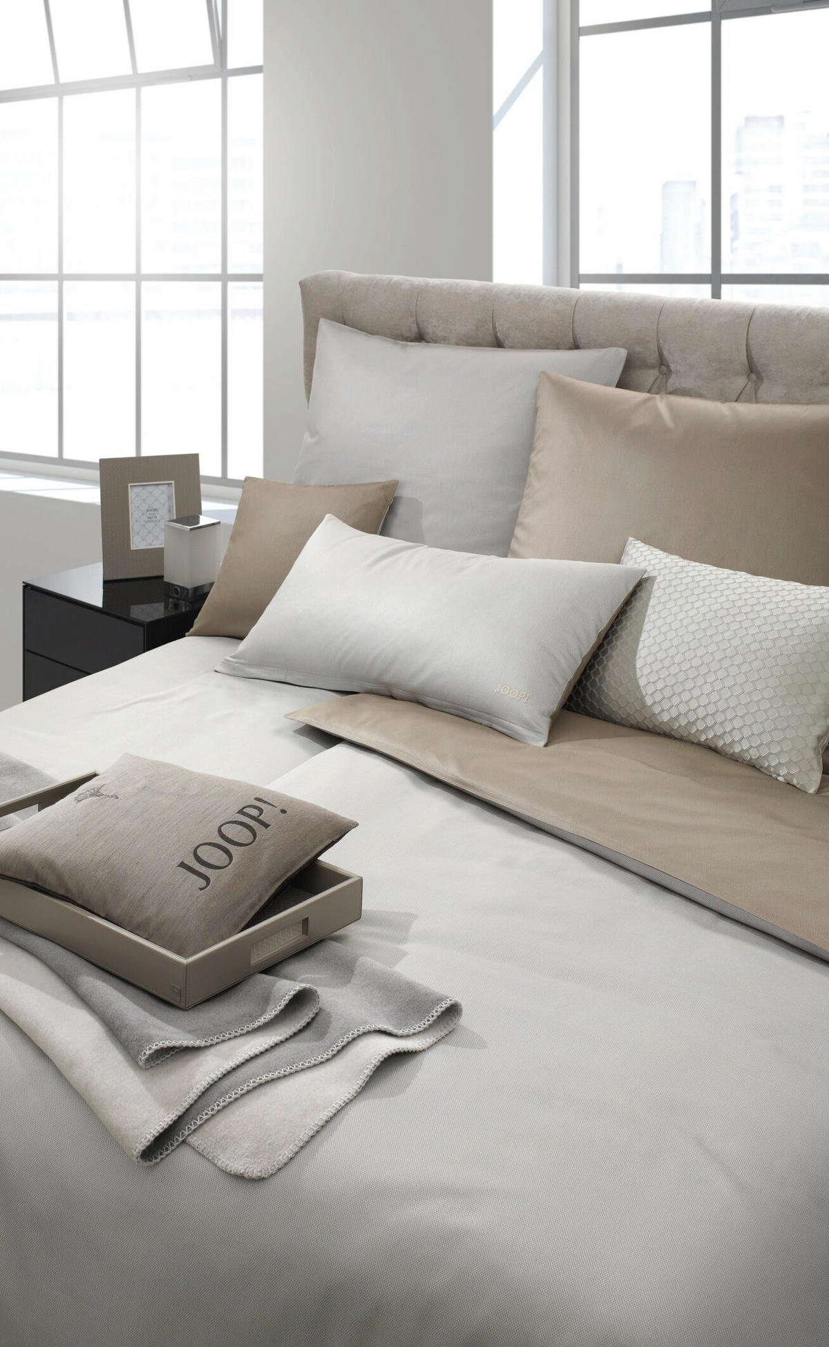 WENDEBETTWÄSCHE 200/200 cm Micro Pattern Makosatin  - Beige/Grau, Basics, Textil (200/200cm) - Joop!