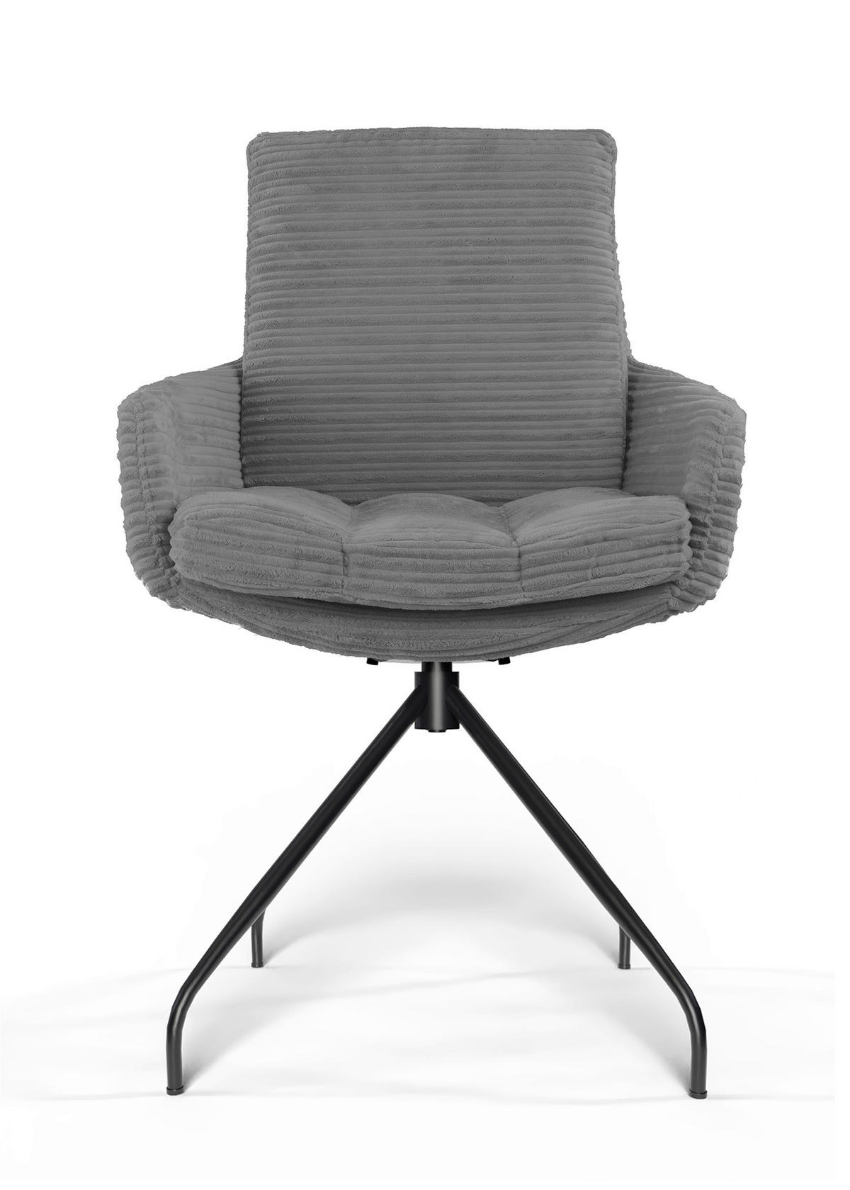 ARMLEHNSTUHL  Beinauswahl, Sitzfläche 360° drehbar, automatische Rückholfunktion, Stoff-/Lederauswahl gerippt  Dunkelgrau  - Dunkelgrau/Schwarz, Design, Textil/Metall (60/91/62cm) - Valdera