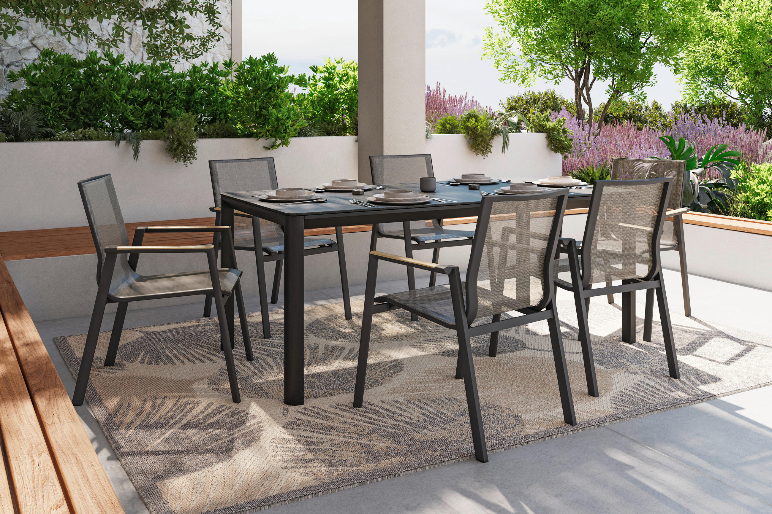 STAPELSESSEL Teakholz Aluminium Anthrazit  - Anthrazit/Teakfarben, Design, Holz/Textil (57,5/88/67cm) - Amatio