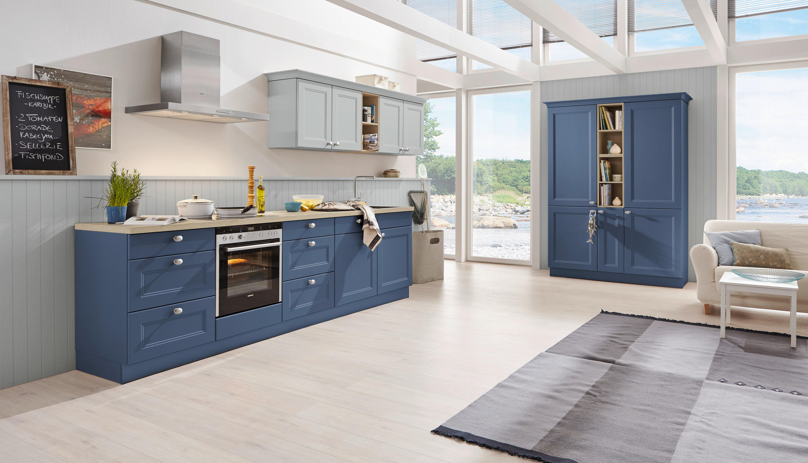 EINBAUKÜCHE WINDSOR LACK  - Blau/Eichefarben, Design, Holzwerkstoff - Nolte Küchen