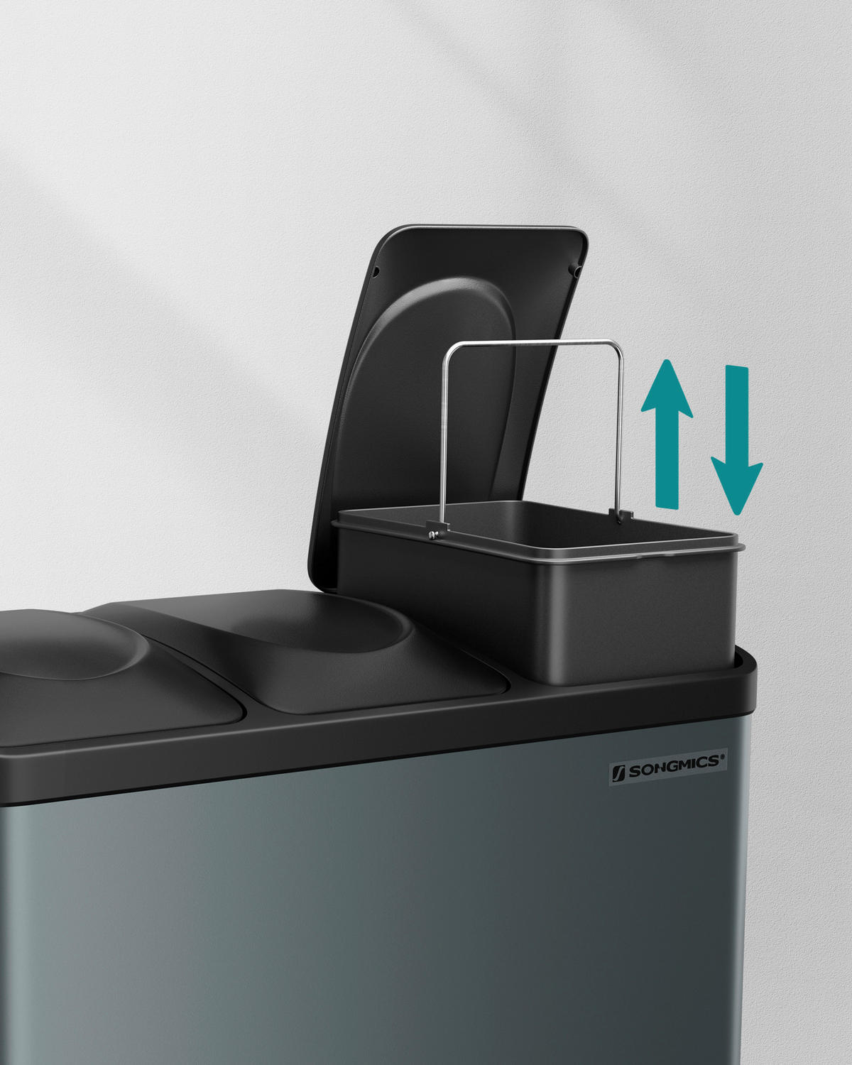 ABFALLSAMMLER 45 l  Metall, Kunststoff  - Dunkelgrau/Schwarz, Basics, Kunststoff/Metall (60,5/48,5/40,5cm)