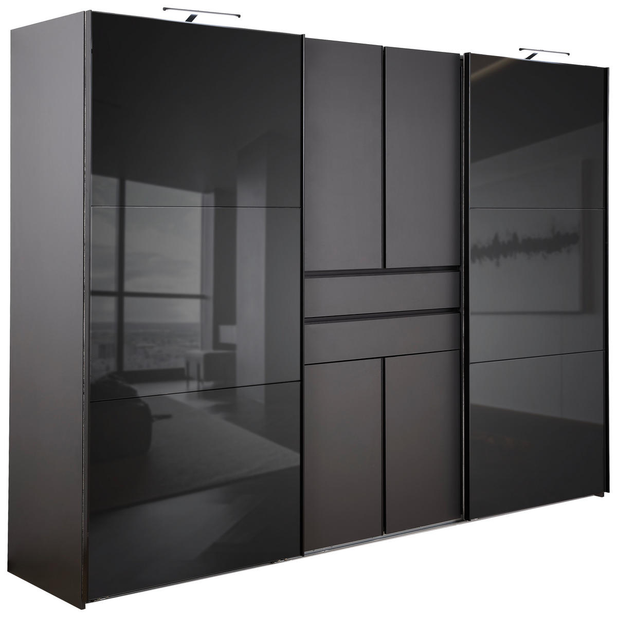 Șifonier, 300/216/65 cm, grafit, gri - grafit/negru, Design, sticlă/metal (300/216/65cm) - Stylife