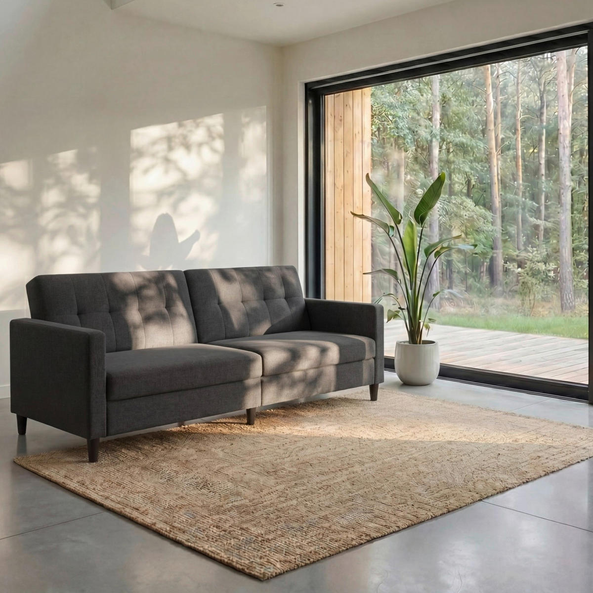 SCHLAFSOFA HANNOVER in Webstoff, Leinenoptik Anthrazit Vintage, Skandinavisch, Modern  - Anthrazit/Schwarz, Basics, Kunststoff/Textil (203/82/83cm) - Livetastic