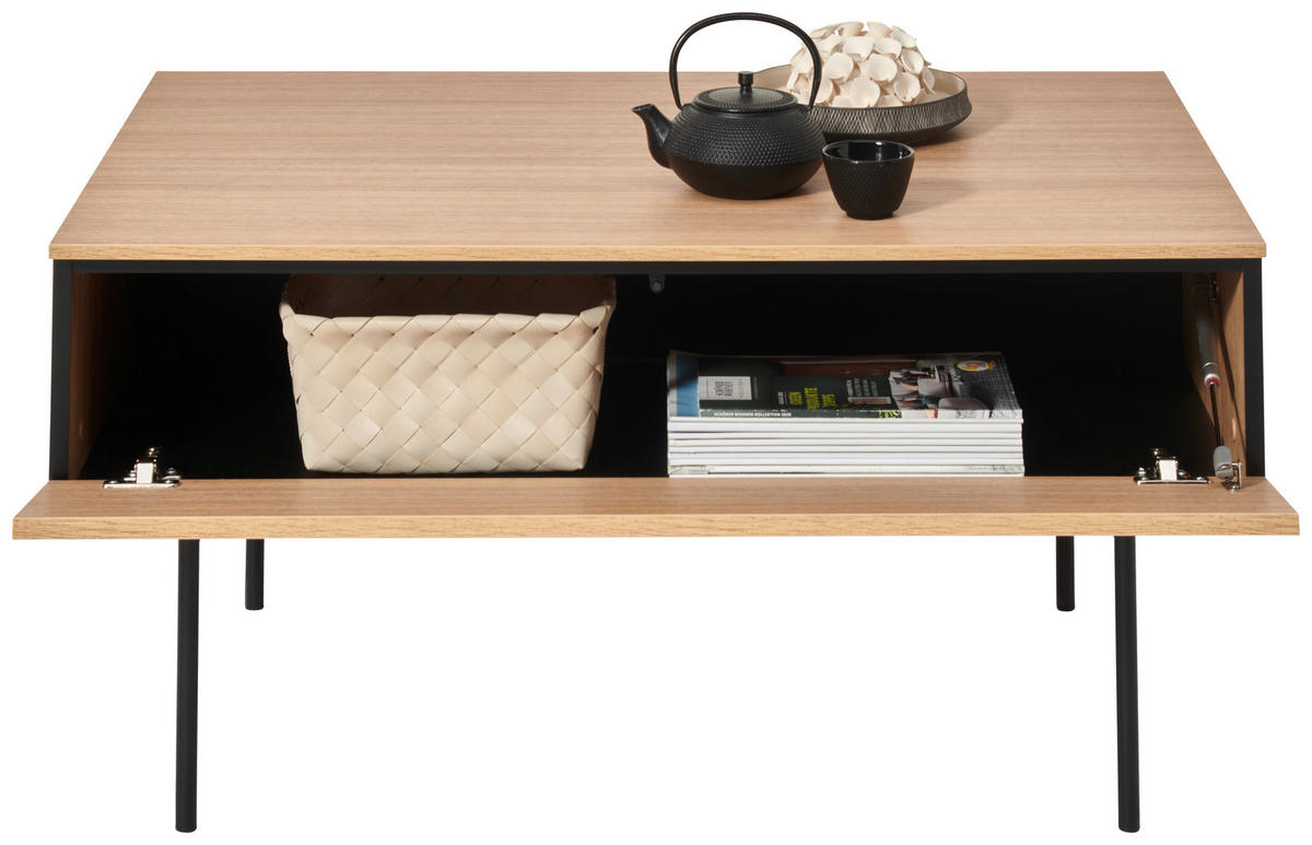 COUCHTISCH in Holzwerkstoff 100/68/49 cm   - Eichefarben/Schwarz, Basics, Holzwerkstoff/Metall (100/68/49cm) - Hom`in
