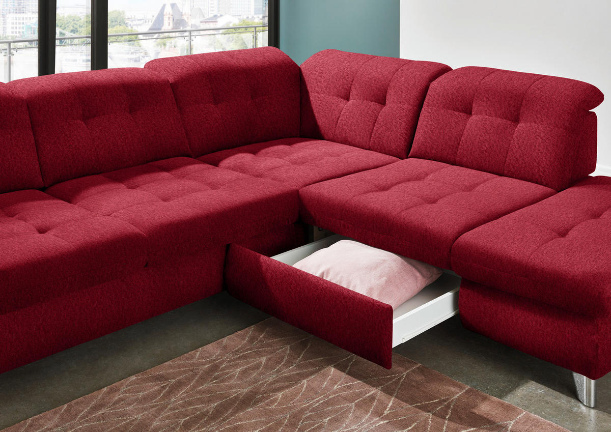 ECKSOFA in Chenille Rot  - Chromfarben/Rot, Design, Textil/Metall (310/260cm) - Beldomo Speed