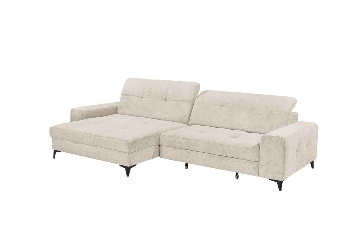 ECKSOFA SORELLA Creme Chenille Kopfteilverstellung, Sitztiefenverstellung  - Creme/Schwarz, Design, Kunststoff/Textil (182/328cm) - MID.YOU