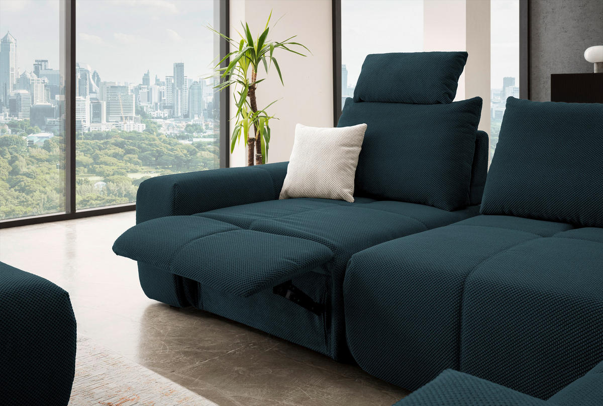 ECKSOFA in Velours Dunkelblau  - Schwarz/Dunkelblau, Design, Kunststoff/Textil (326/236cm) - Xora