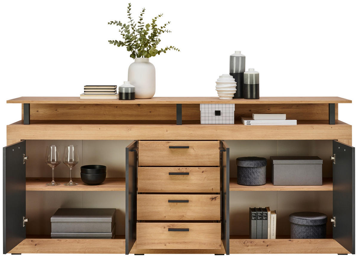 SIDEBOARD  in 195/88/38 cm  - Anthrazit/Schwarz, KONVENTIONELL, Holzwerkstoff/Kunststoff (195/88/38cm) - Xora
