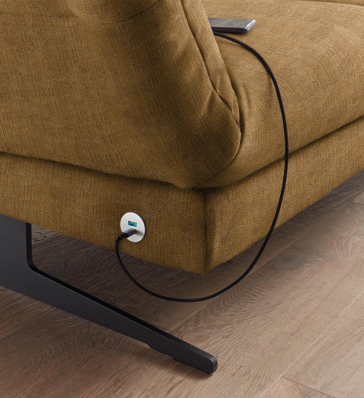 ECKSOFA in Flachgewebe Goldfarben  279-327/176-217 cm  - Goldfarben/Schwarz, Design, Textil/Metall (279-327/176-217cm) - Dieter Knoll