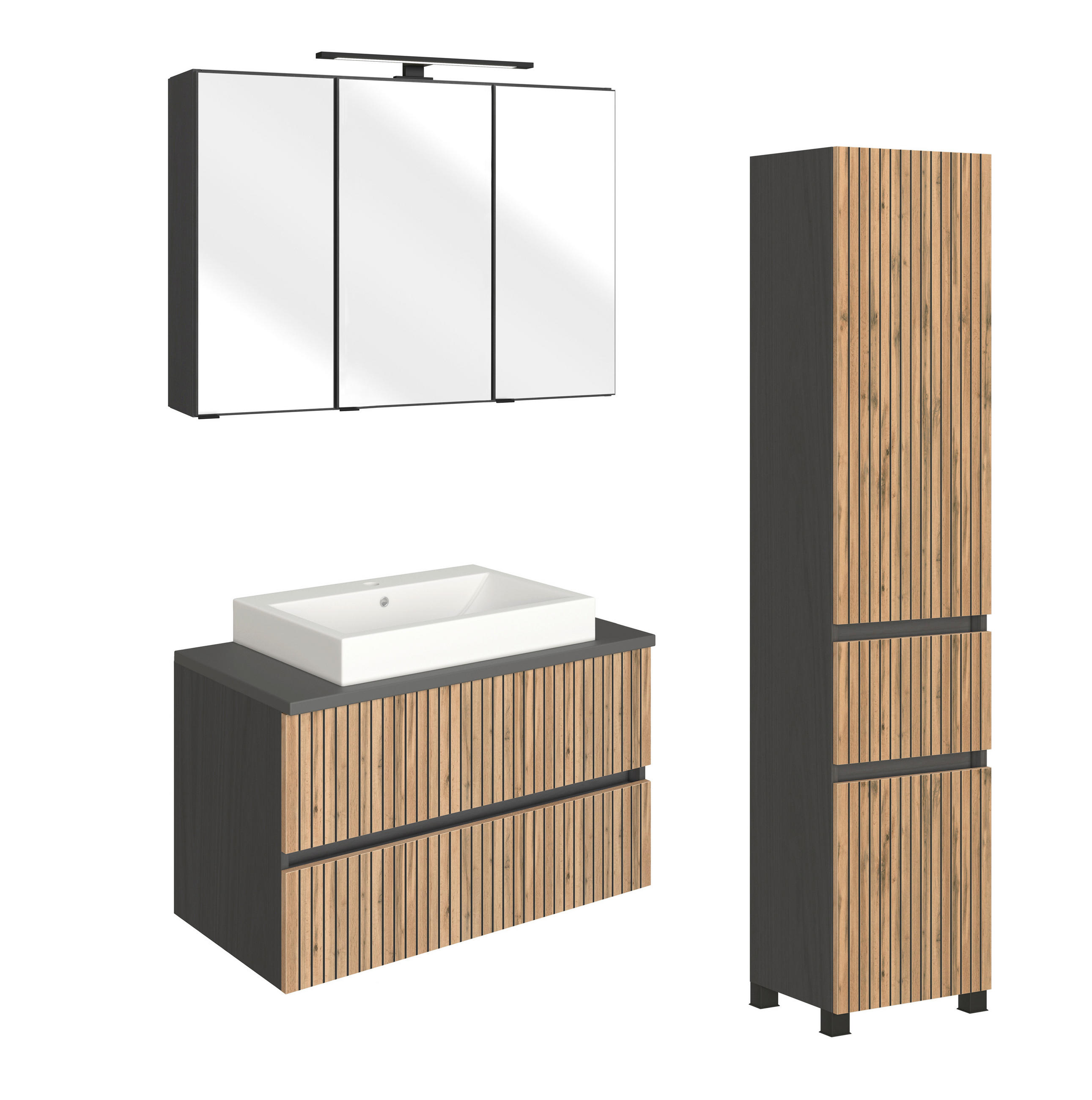 BADEZIMMER  in 130 cm  - Eiche Wotan/Graphitfarben, KONVENTIONELL, Glas/Keramik (130cm) - Xora