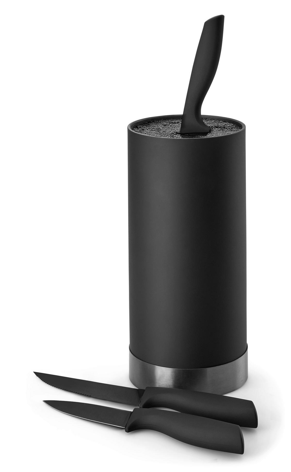 MESSERBLOCK 4-teilig  - Schwarz, Basics, Kunststoff (11/22cm) - Echtwerk